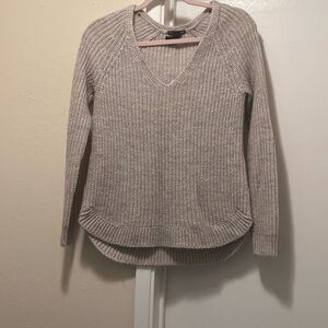 Cream V-Neck Sweater with Ribbed Knit Texture